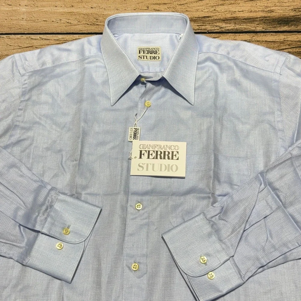 Gianfranco Ferre Studio Dress Shirt Mens 16 34/35 Light Blue Italy Cotton NWT